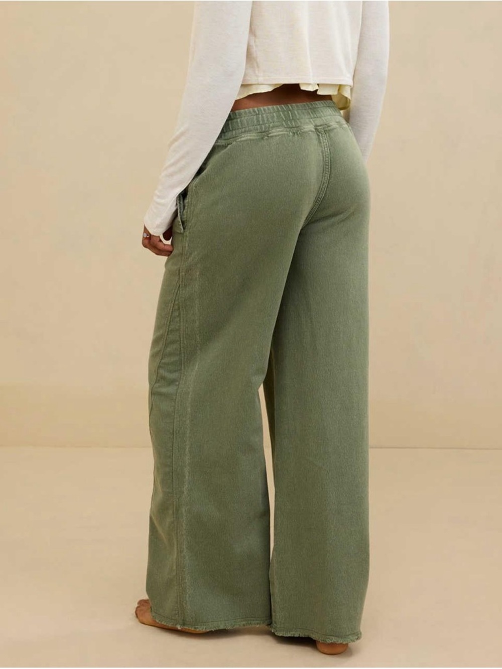 aerie Olive Green Wide-Leg soft landing trousers - Picture 8 of 11
